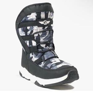 Kids Black and Gray Camouflage Snow Boots Size 2